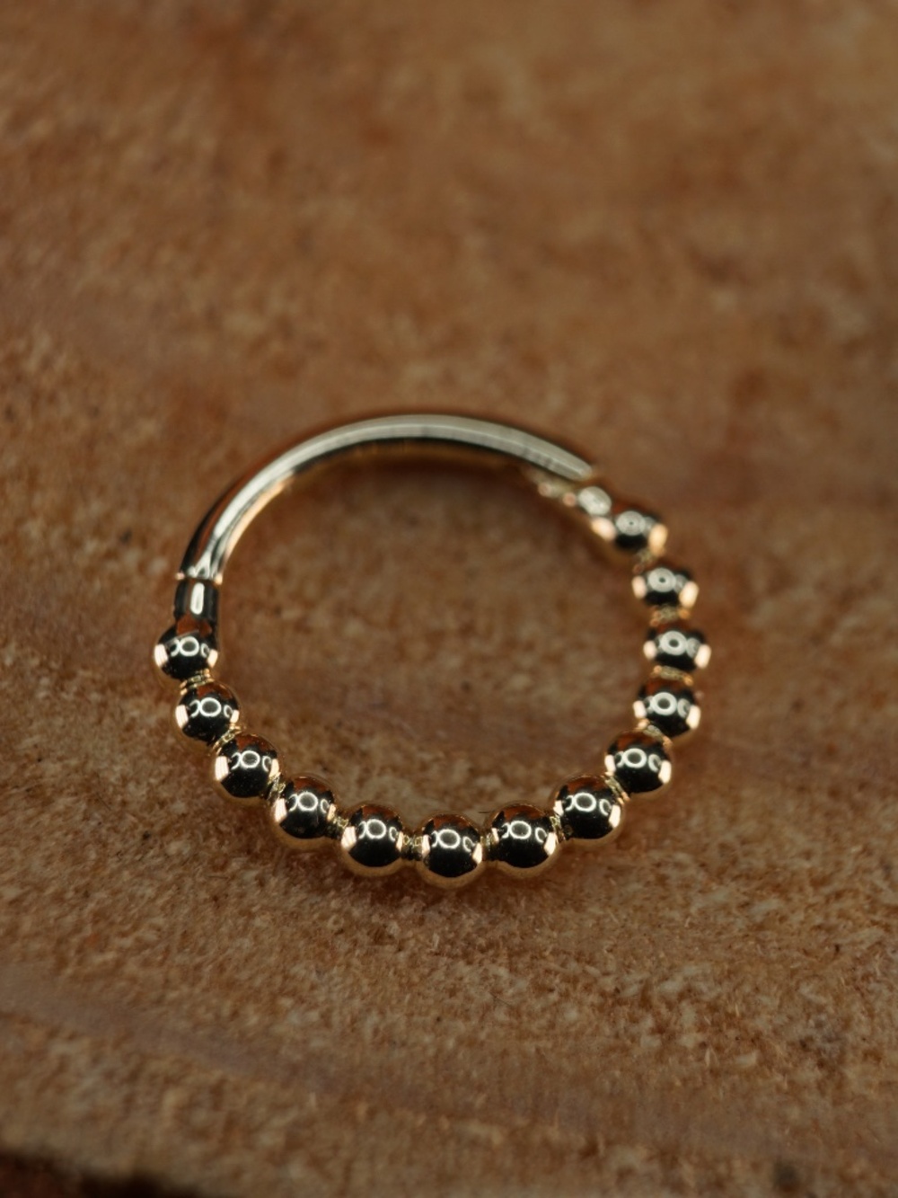 14k Solid Gold Beaded Clicker Hoop - 18g 8mm